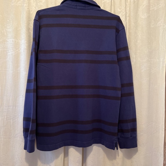 Vintage Lands' End Men’s Rugby Shirt, Blue/Black Stripes, Size Medium - Picture 3 of 5